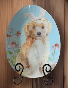 Vintage Prima Design Puppy w/Bunny Ears Egg Shaped Glass Serving Platter Spring - Picture 1 of 5