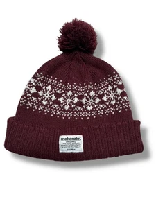 McKenzie Burgundy Fair Isle Pom Beanie Winter Hat Knit Warm Unisex One Size - Picture 1 of 6