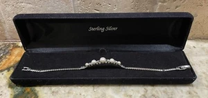 Vintage Signed JC Sterling Silver & Freshwater Pearl Bracelet With Marcasite 925 - Picture 1 of 8