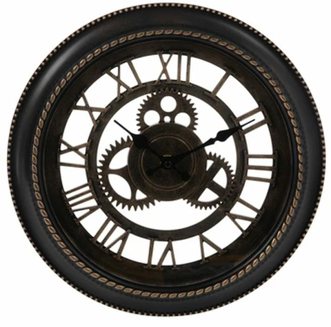 Kitchen Plastic Decorative Wall Clock,12",BROWN & BRONZE GEAR WITH ROMAN NUMBERS Cover