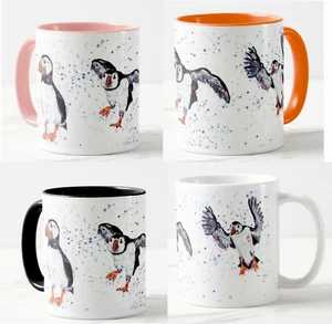 Frailecillo Acuarela Arte Color Taza Taza Regalo Cumpleaños Trabajo Oficina - Imagen 1 de 15