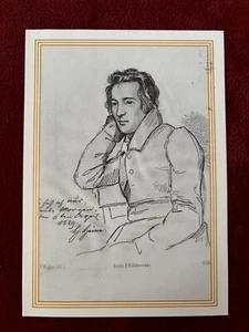 Postkarte Heinrich Heine Lithographie nach einer Zeichnung von Franz Kugler 1829 - Bild 1 von 2