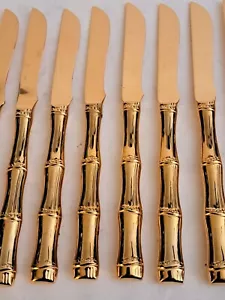 Set of 12 Gold Tone Bamboo Dinner Knives 8.25" - Picture 1 of 5