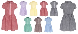 Girls Gingham School Dress Uniform Bow Checked Standard & Plus Fit Ages 3-14 - Picture 1 of 10