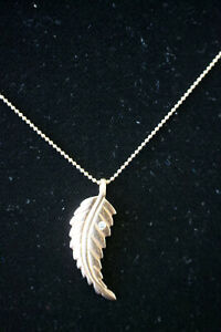 Feather Pendant CZ Rose Gold Plate Sterling Silver W/Necklace
