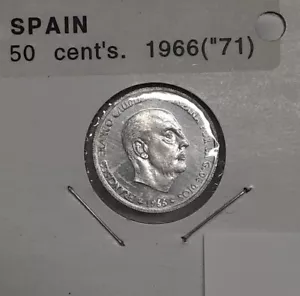 1966-(1971) Spain 50 Centimos Aluminum Coin Franco UNC - Picture 1 of 2