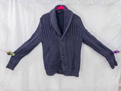 Express Mens Navy Blue Shawl Cardigan Chunky Sweater Small w/ Measurements - Image 1 of 4