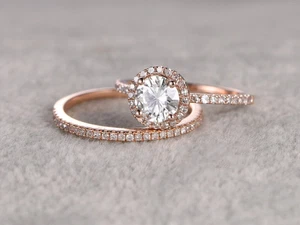 1 ct Moissanite Rose gold Ring Eternity band Ring set -14k wedding engagement - Picture 1 of 5