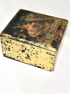 Caja asiática dorada vintage joyería laca satinada forrada antigua con bisagras recuerdo - Imagen 1 de 10
