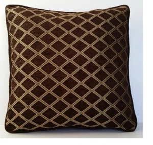 brown chenille gold lattice design decorative throw pillow for living room sofa - Picture 1 of 2