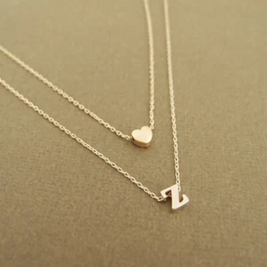 Silver Gold Multi Layer Love Heart Initial Letter Chain Friendship Necklace UK - Picture 1 of 3