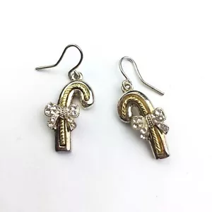 Vintage Zuckerstange gold silberfarben Ohrhänger Strass Schleife Urlaub - Bild 1 von 6
