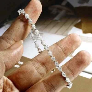 10Ct Pear Cut Lab Created Diamond Women's Tennis Bracelet 14K White Gold Plated - Picture 1 of 4