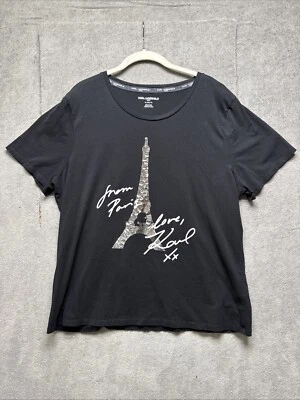 Camiseta Karl Lagerfeld Paris Torre Eiffel XL Top Negro Lámina Metálica Foto 1 de 4