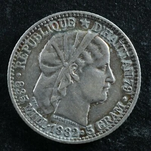 20 centimes 1882 Haiti KM#45 Silver Haïti Ayiti Hayti - Picture 1 of 2