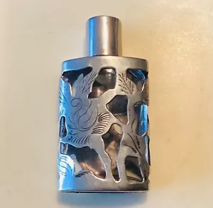 Vintage PERFUME BOTTLE 925 Sterling Silver Overlay Glass Free Shipping! - Picture 1 of 5