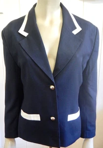 Sportscraft Petites classic vintage navy blue white trim jacket size 12 - Picture 1 of 4