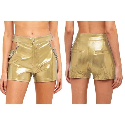 Mujeres Pantalones Cortos Rave Disfraz Frontal Caliente Pantalones Lados Discoteca Fiesta Brillo Diseño Cremallera Foto 1 de 4