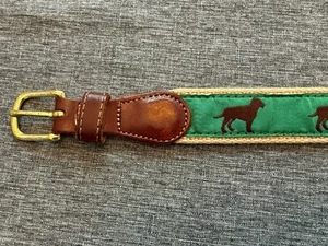 J. Bailey Bros. Leather Canvas Belt Boys 24 Green Dogs Woven Preppy Look - Picture 1 of 12