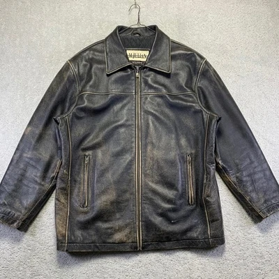 Chaqueta de cuero vintage M. Julian Wilsons para hombre grande negra envejecida cremallera años 90 Foto 1 de 4