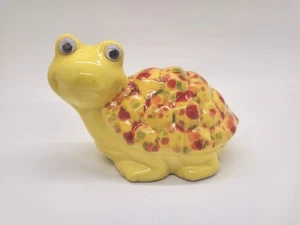 Vintage 1970's Ceramic Retro Turtle Figurine w/Googley Eyes Yellow and Orange - Picture 1 of 10