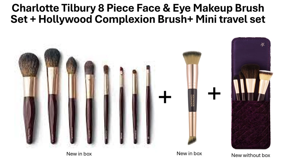 Juego de 8 cepillos faciales y de ojos Charlotte Tilbury + cepillo para tez Hollywood + mini Foto 1 de 4