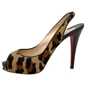 Christian Louboutin No Prive Leopard Calf Hair Slingback Peep Toe Pumps 40.5 - Picture 1 of 8