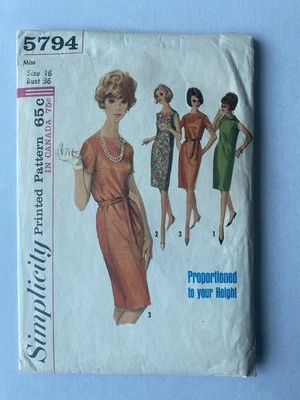 Vintage 60s Simplicity 5794 Sewing Pattern Sleeveless Proportioned Dress Bust 36 - Image 1 of 4