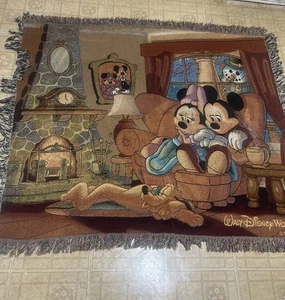 Disney Cozy Mickey Mouse Fireplace Tapestry Woven Throw Blanket Minnie 52” x 42” - Picture 1 of 4