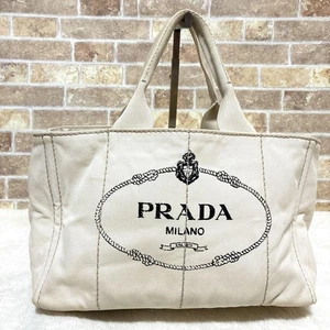 PRADA Canapa Tasche beige Canvas gesticktes Logo 41 cm - Bild 1 von 13