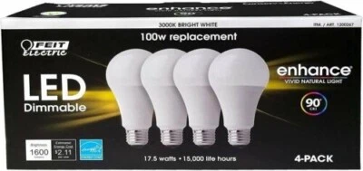 Feit Electric Led Dimmable Enhance 100w Replacement Bulbs 15,000 4 Pack 3,000K - Image 1 of 2