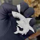 3Ct Lab Created Diamond Men's Shark Fish Charm Pendant Real 925 Sterling Silver