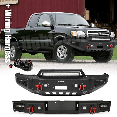 Стальной передний задний бампер для внедорожника Toyota Tundra 2000-2006 годов выпуска с пластиной лебедки и фарами - Изображение 1 из 4