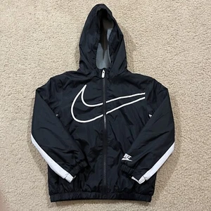 Nike Boys Big Swoosh Black Fleece Lined Jacket Size Large 7 - Picture 1 of 7
