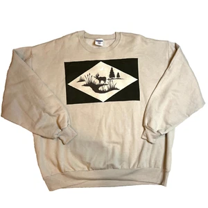 Vintage 90er Rundhalsausschnitt Sweatshirt Hirsch Pullover vorne hinten Grafik Outdoor Gorpcore - Bild 1 von 9