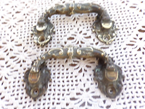 Antique Pair Of Handles IN Bronze-Commode-Table-Tiroir-Piano-Coffre- 19 Th
