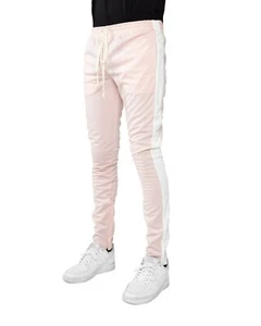 EPTM Men's Techno Side Zipper Long Drawstring Dusty Pink/White Track Pants  - Picture 1 of 4