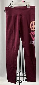 Justice Girls Leggings Maroon Full Length Glitter Graphic Logo Size L (12/14) - Picture 1 of 3