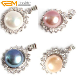 Freshwater Pearls Rhinestone Crystal White Gold Plated Jewelry Pendant Necklace