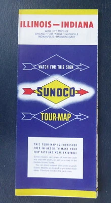 1956 Illinois Indiana  road  map Sunoco  oil  gas - Image 1 of 4