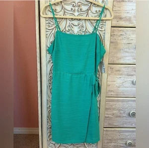 Nine West Side- Tie Bow Faux Wrap Dress With Adjustable Straps Teal In Med NWT - Picture 1 of 10