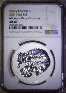 2021 NIUE 1 Oz Silver $2 Mickey - Merry Christmas NGC MS69 2875420-006 - Picture 1 of 2