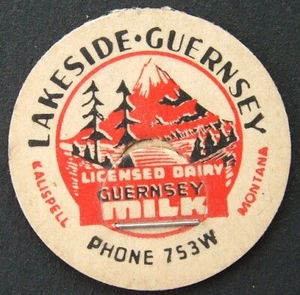 Scarce - old KALISPELL MONTANA Milk Bottle Cap - LAKESIDE GUERNSEY - Scarce - Picture 1 of 1