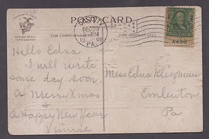**US Post Card, SC# 300 W/ Full Captured Plate #4498 EFO 12/23/1908 Scarce - Picture 1 of 2