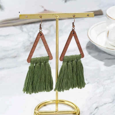 Pendientes colgantes boho étnicos con borla multicolor triángulo vintage para mujer Foto 1 de 4