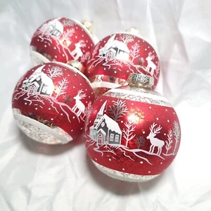 4 Pottery Barn Mercury Glass Stencil Christmas Ornaments Church Reindeer - Picture 1 of 11