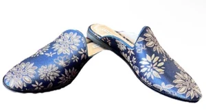 Alex Marie Floral Blue Metallic Fabric Leather Mules Women's Size 7M Display New - Picture 1 of 8