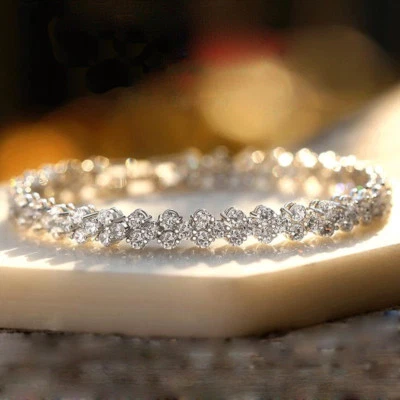 Wedding Jewelry Gift Natural White Fire Topaz Gems Solid Silver Chaming Bracelet - Image 1 of 4