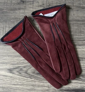 Paul Smith Bordeaux Agneau Daim et Cuir Gants Taille M Fabriqué En Italie Neuf - Picture 1 of 10
