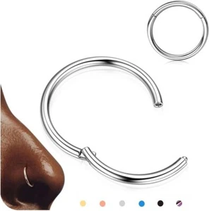 Hinged Nose Rings Hoops - 316L Surgical Steel Seamless Nose Piercing Jewelry Hyp - Picture 1 of 7